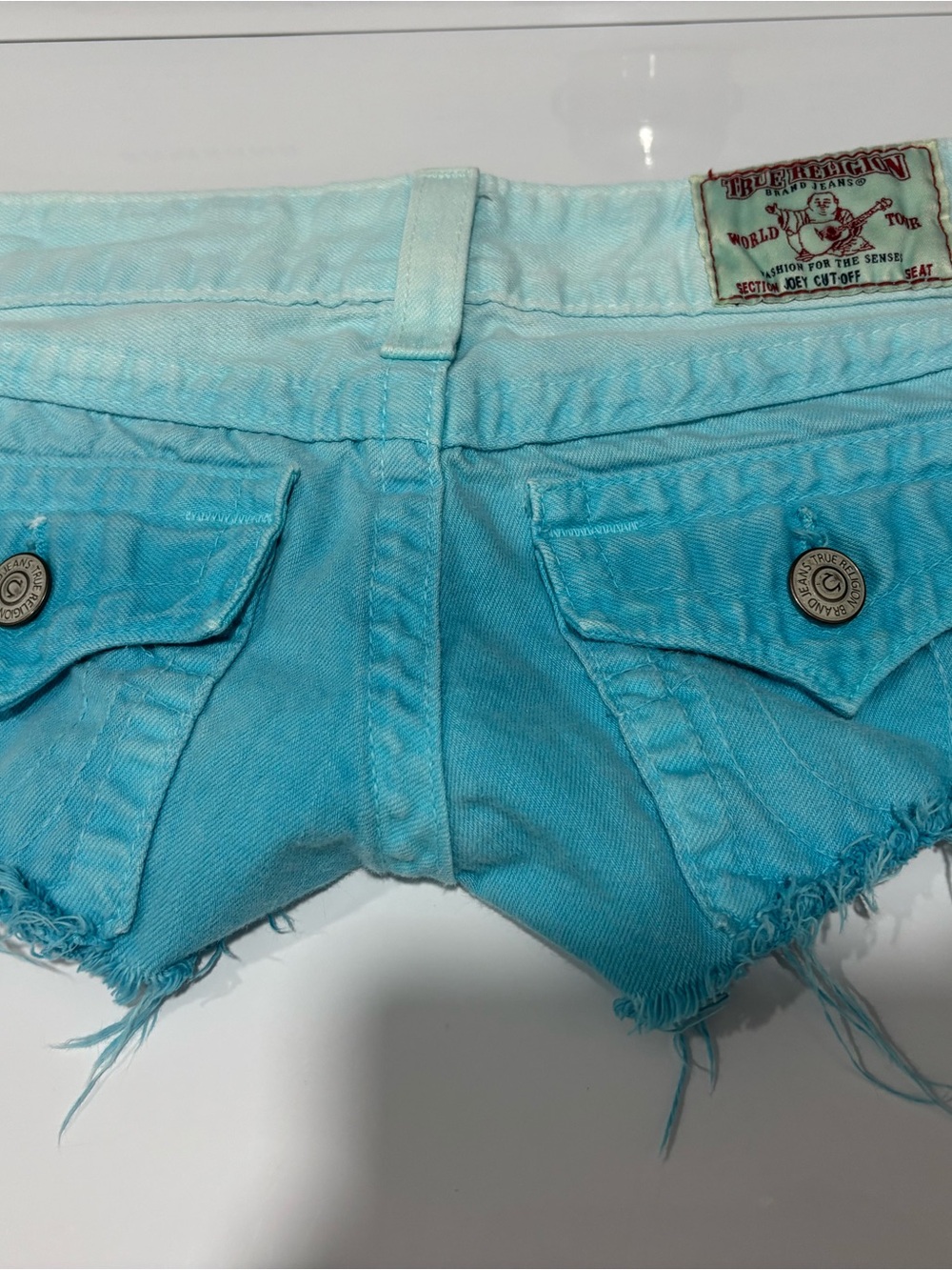True Religion Women's Turquoise Ombre Cutoff Denim Shorts